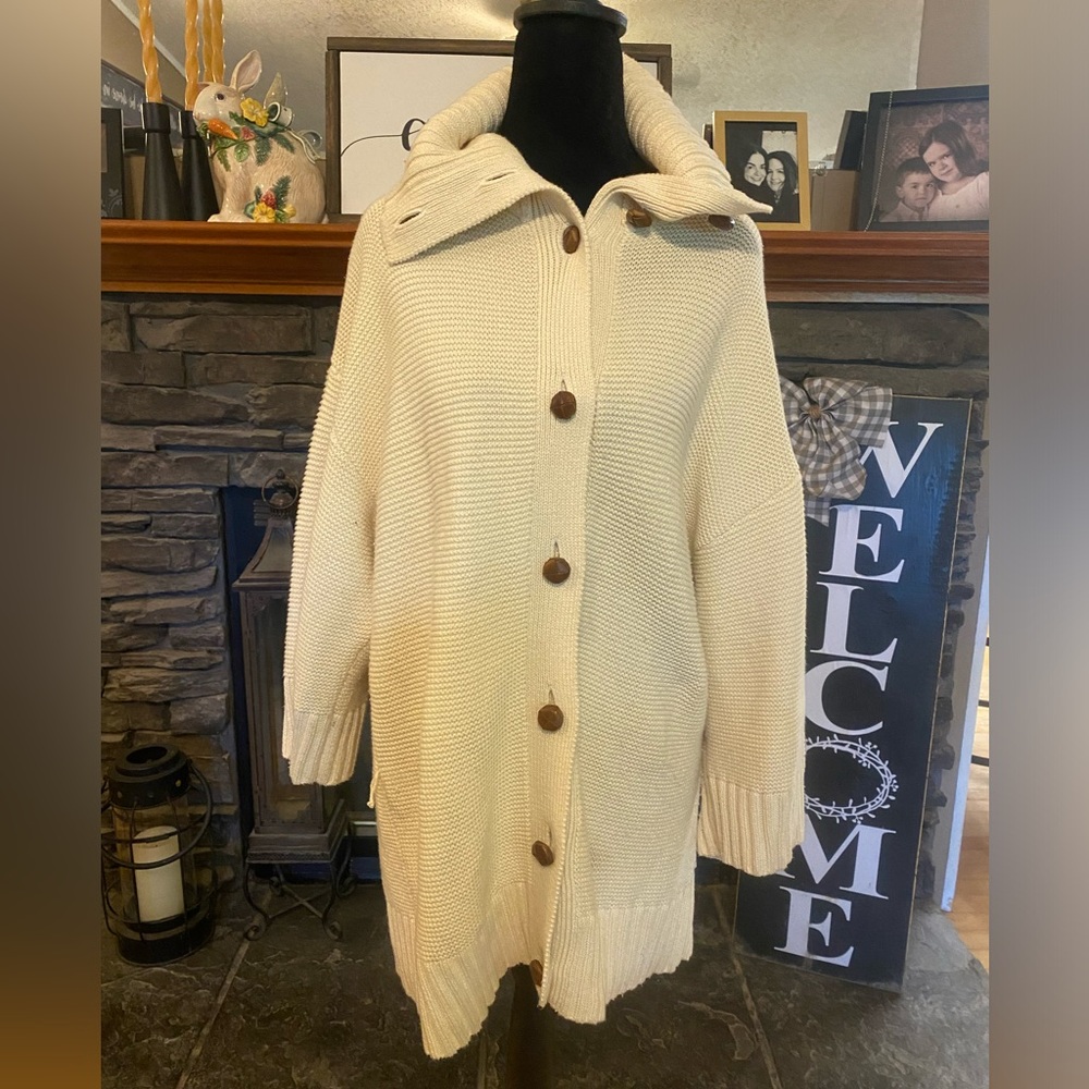 Lauren Jeans Co Cream Button-Front Shawl Collar Knit Cardigan